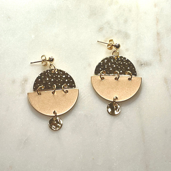 gold half disc stud earrings