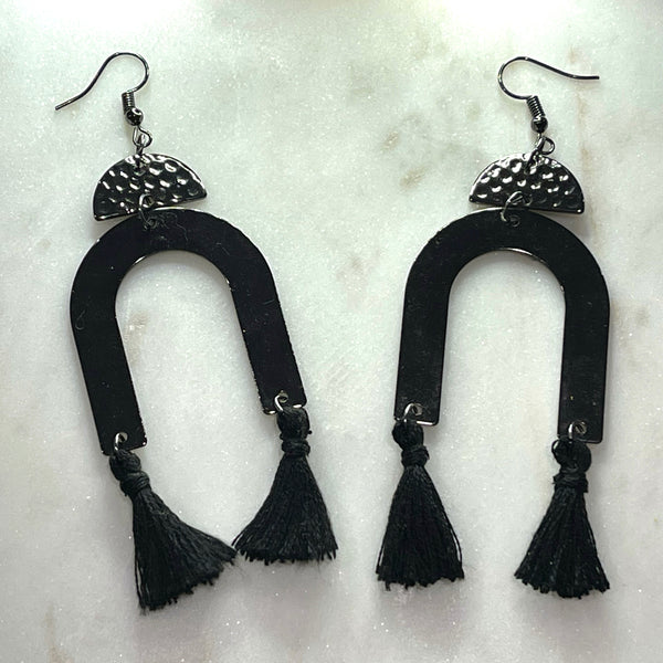 hematite arch drop earrings