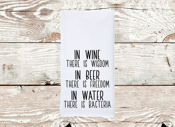 wine, beer, water